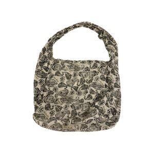 Free People Black and White Linen Tote Bag with Paisley Design